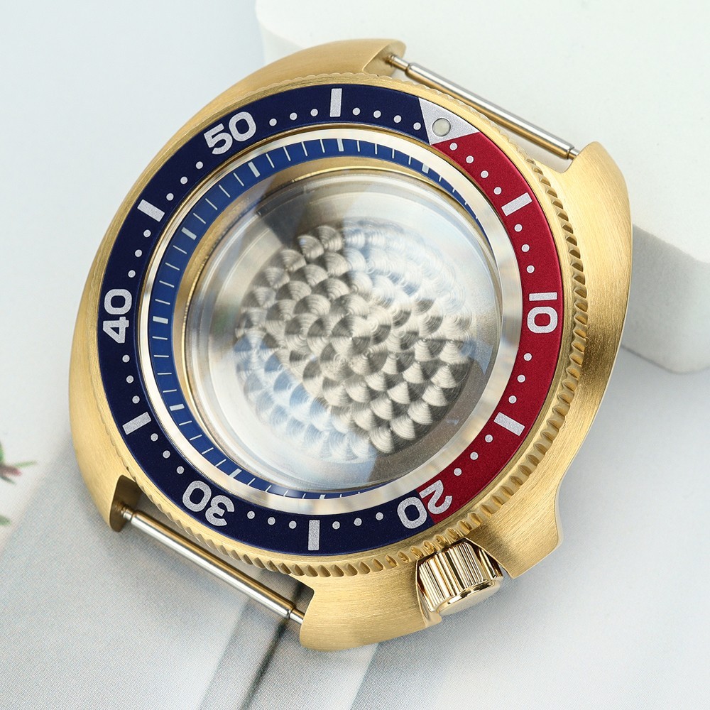 44mm Golden Diver Watch Case Modify turtle Mod Sapphire For Seiko NH35 Movement