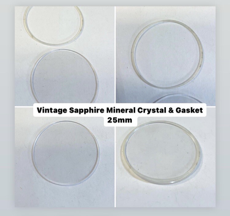 Vintage Sapphire Mineral Wristwatch Crystal & Gasket 25mm
