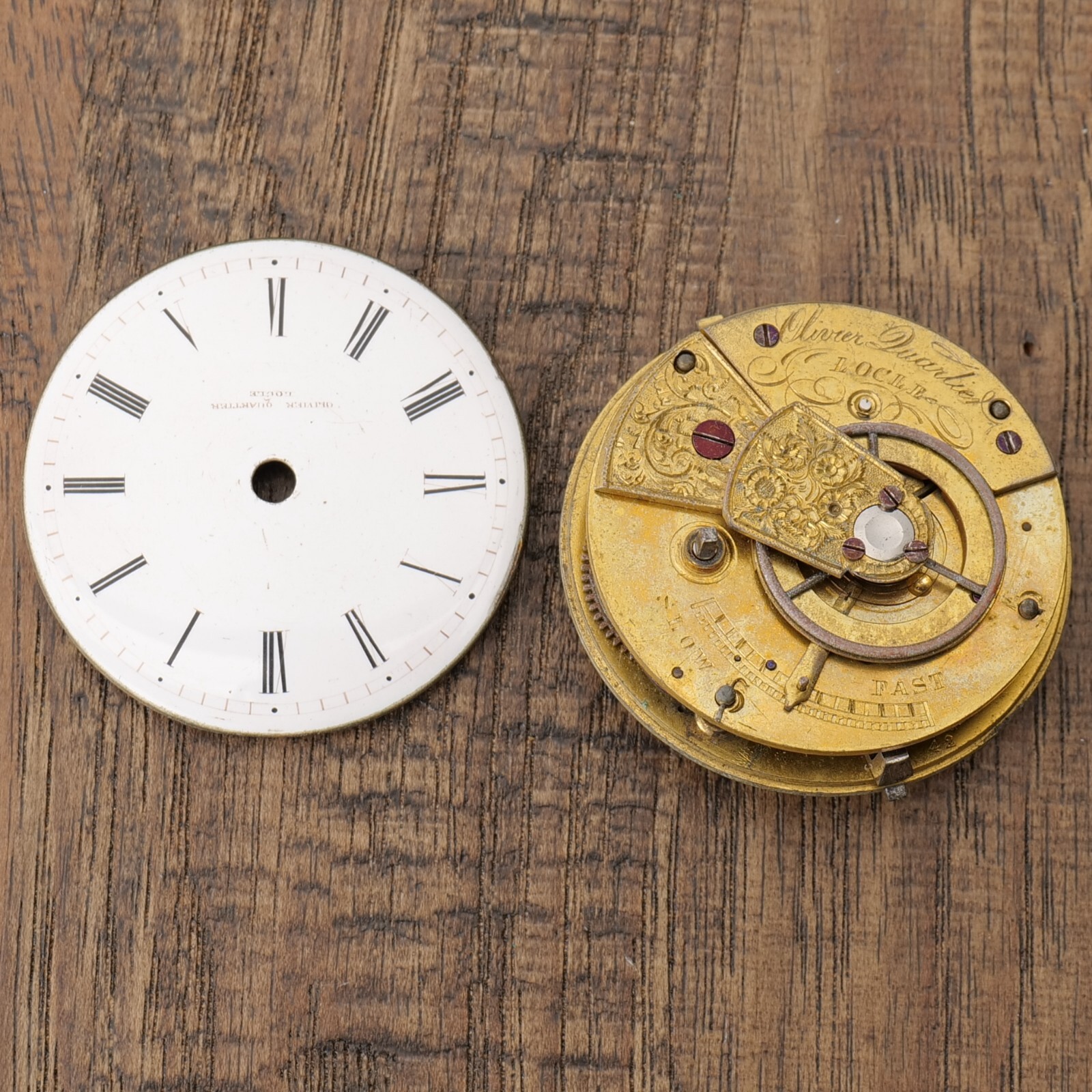 OLIVIER QUARTIER OF LOCLE VERGE FUSSEE KEYWIND MOVEMENT GOOD BALANCE W/ DIAL