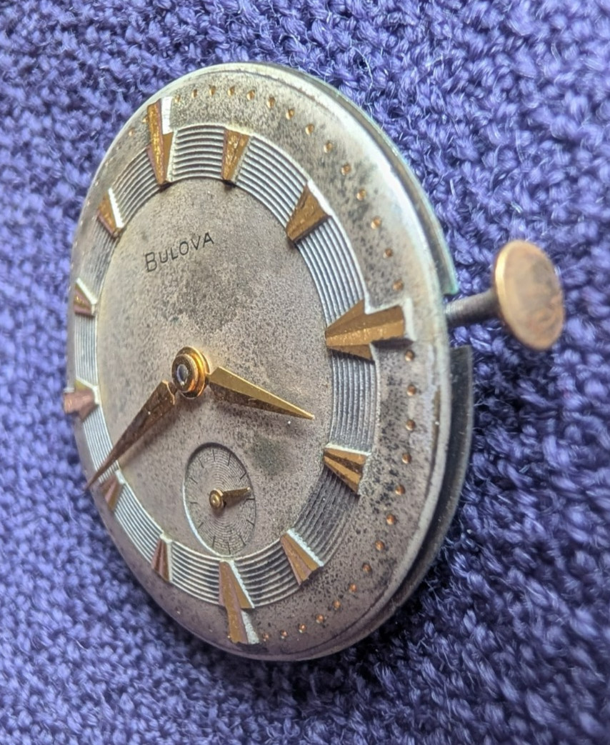 Vintage Bulova 11 AC Stem Wind 17j Men’s Wristwatch Movement Subdial for Parts