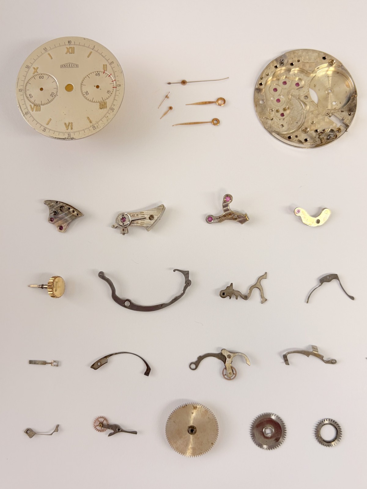 Angelus Cal 215 Chronograph Watch Movement Part Balance Fork Dial Hands Sub