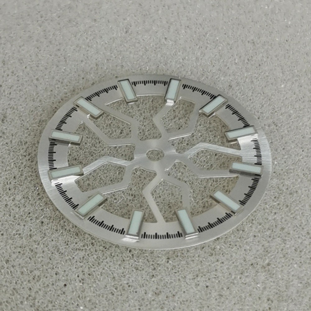 1Pc Silver 28.5mm Watch Dial Green Luminous For NH70 Watch Movement Upgrade