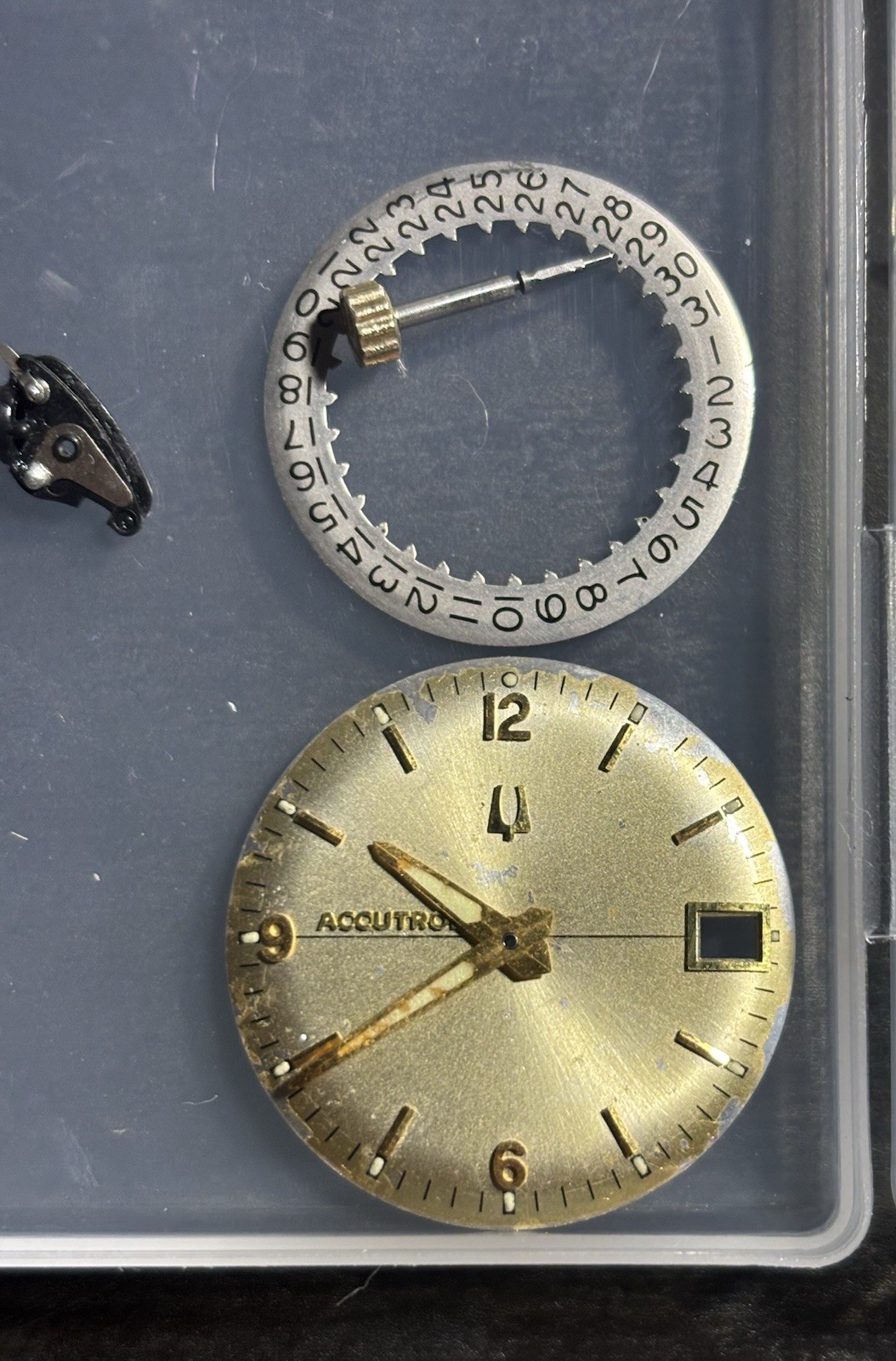1960s Bulova Accutron 218 Parts – Dial, Movement, Tuning Forks, & Pillar Plate
