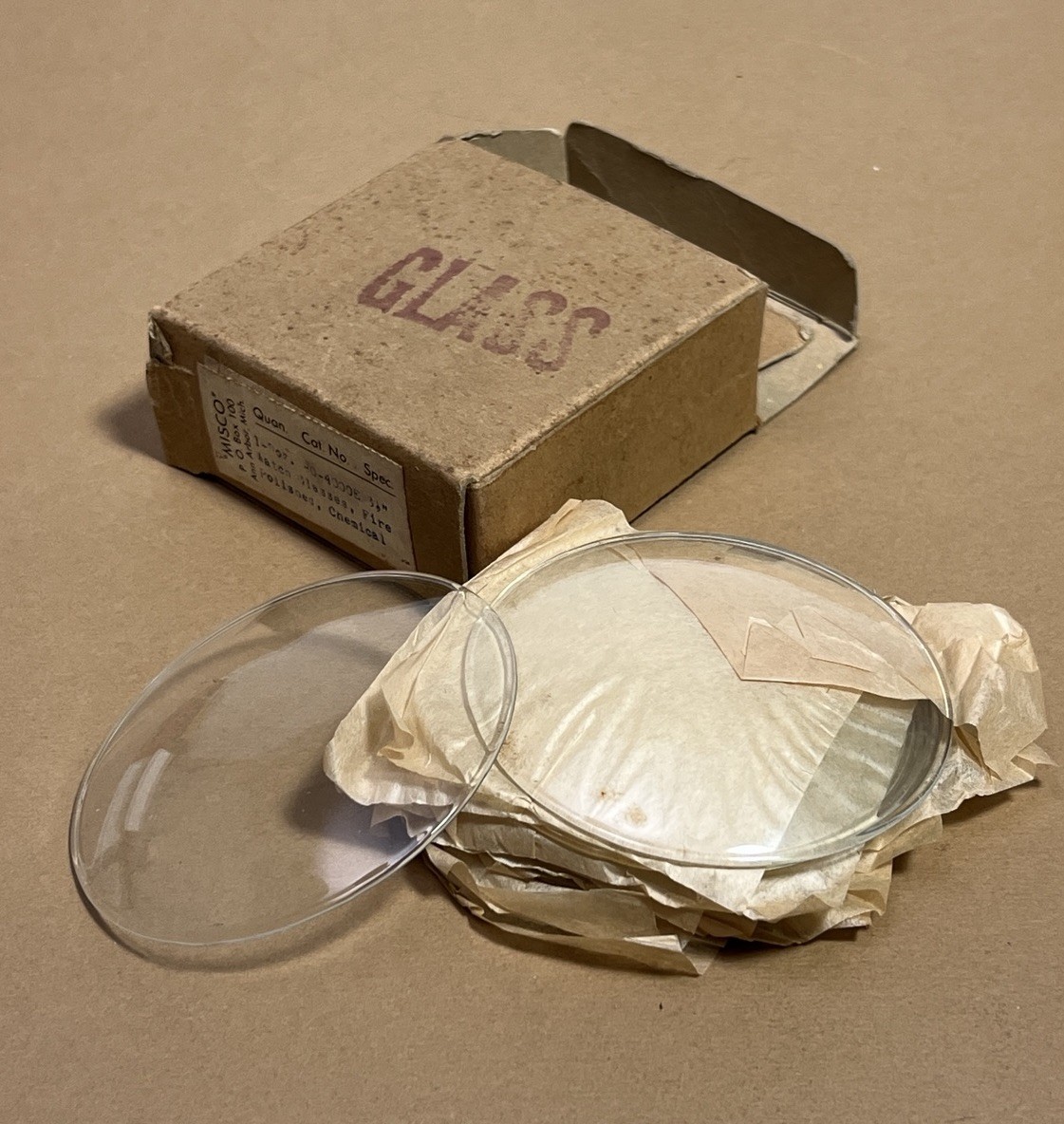 Misco 3.5” Replacement Clock Crystals. Box of 12 New Old Stock.