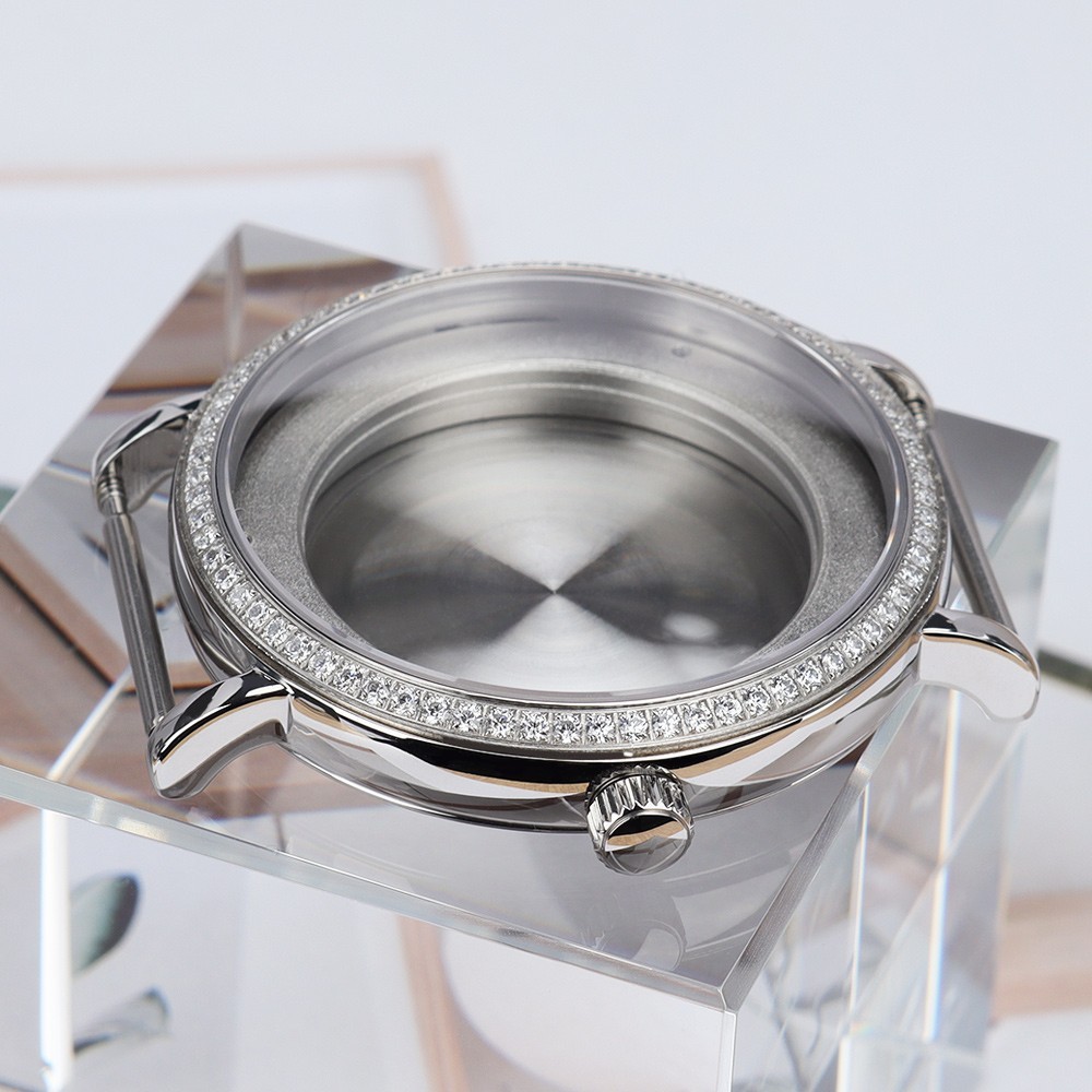 40mm Diamond-set Pilot Watch Case Polished Steel 10ATM For Miyota 9015 Movement