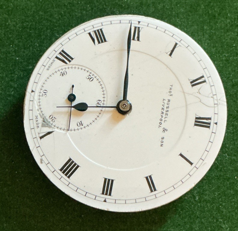 Vintage Men’s Thos Russell & Son Liverpool Pocket Watch Movement & Face Only S/r