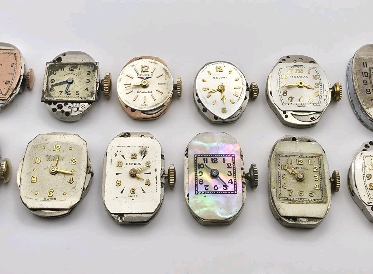 Vtg Lot Of 12 Bulova Benrus Mechanical Wrist Watch Movements For Parts Or Repair