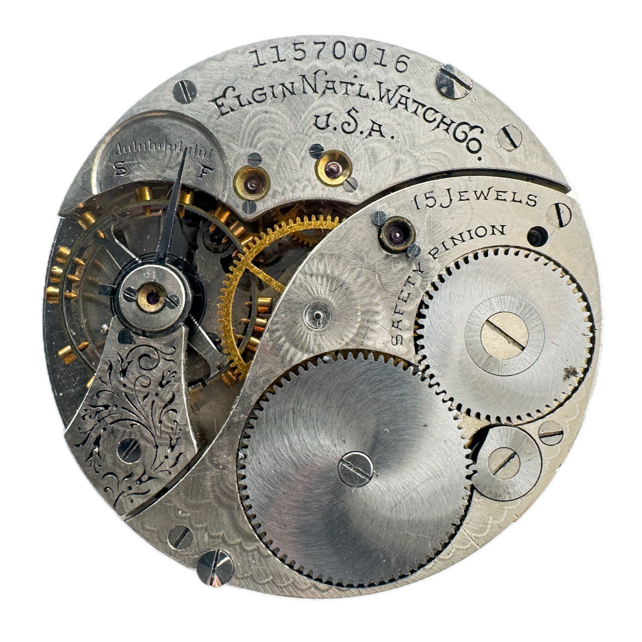Antique 12s 1905 Elgin 2 15J Mechanical Hunter Pocketwatch Movement 302 USA Runs