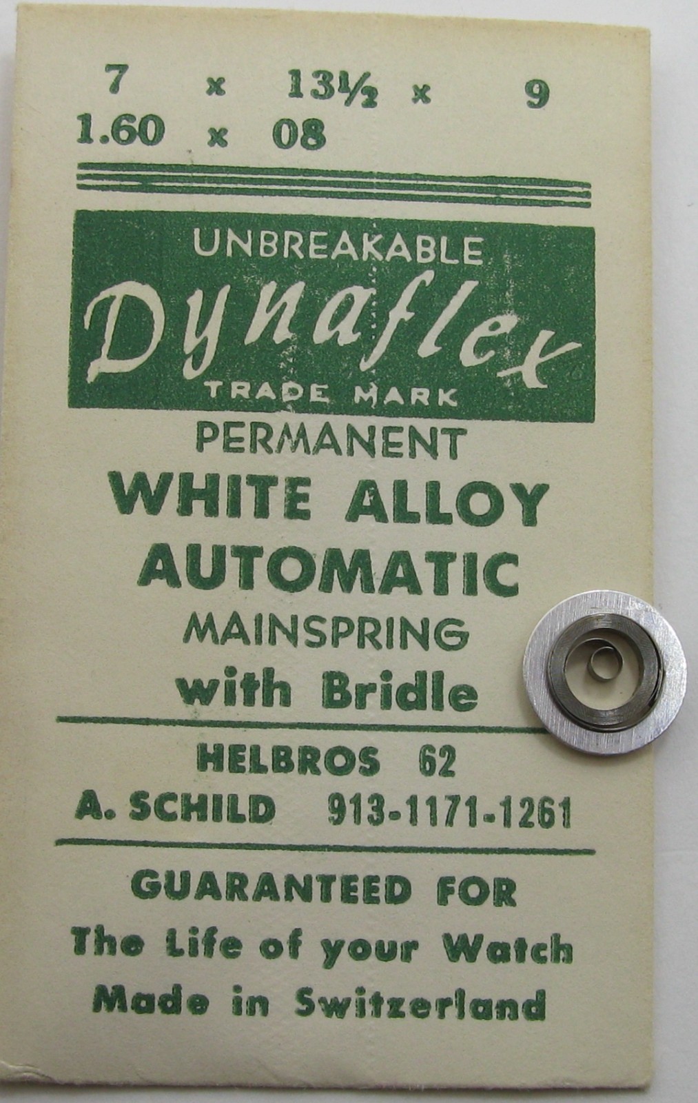 AS Watch 913 1171 1261 Helbros 62 mainspring #771 with its bridle * white alloy
