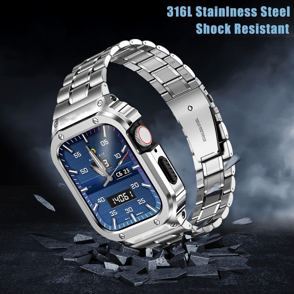 MioHHR Stainless Steel Watch Band with Case Compatible with Apple Watch Series