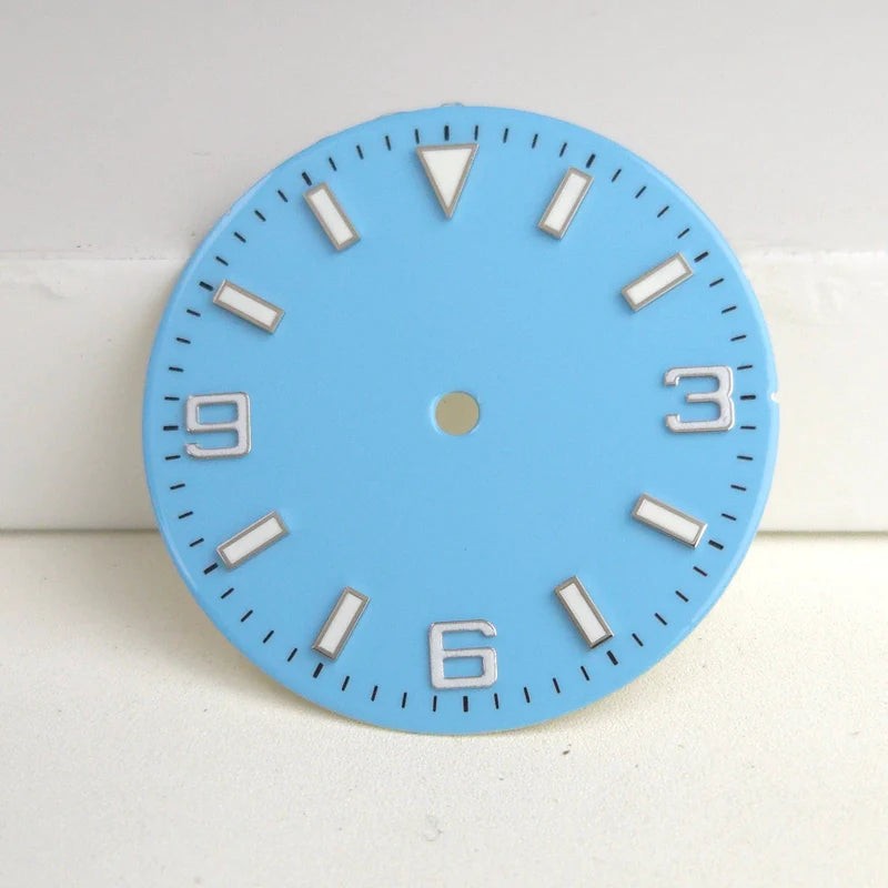 Light Blue 29mm Silver Nail Watch Dial For Miyota 8215 8200 Blue Lume No Logo