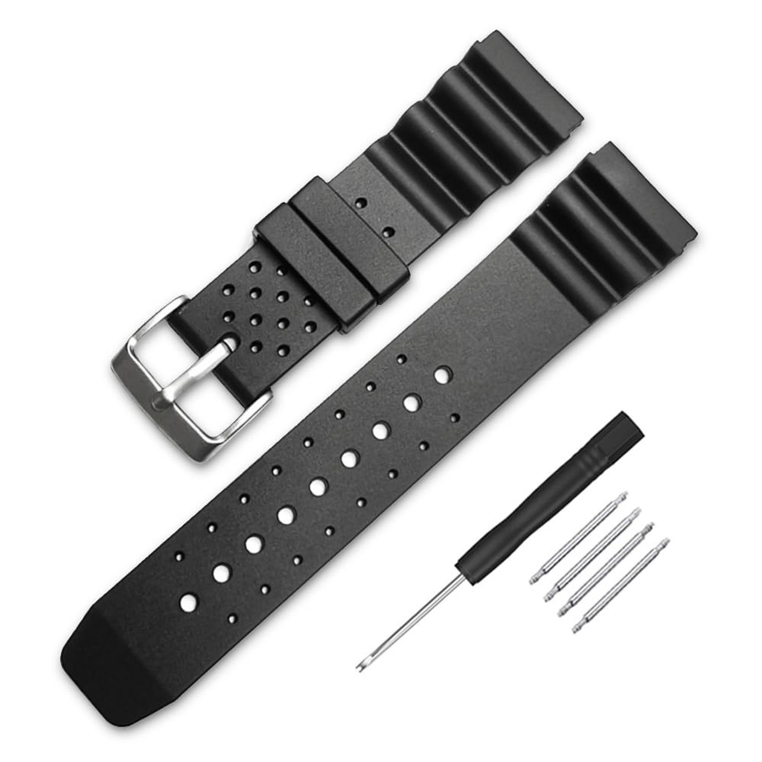 Black Silicone Rubber Divers Watch Band Replacement Strap 18mm 20mm 22mm