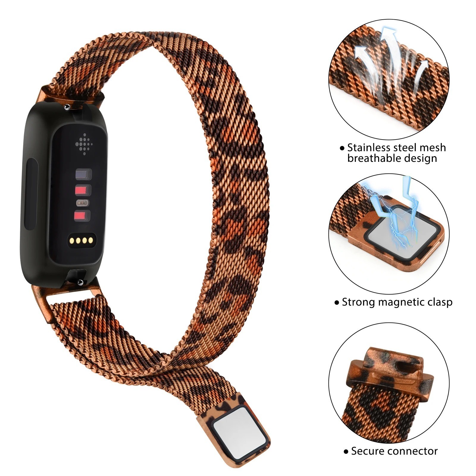 Magnetic Stainless Steel Band for Fitbit Inspire 3 Metal Mesh Watch Strap