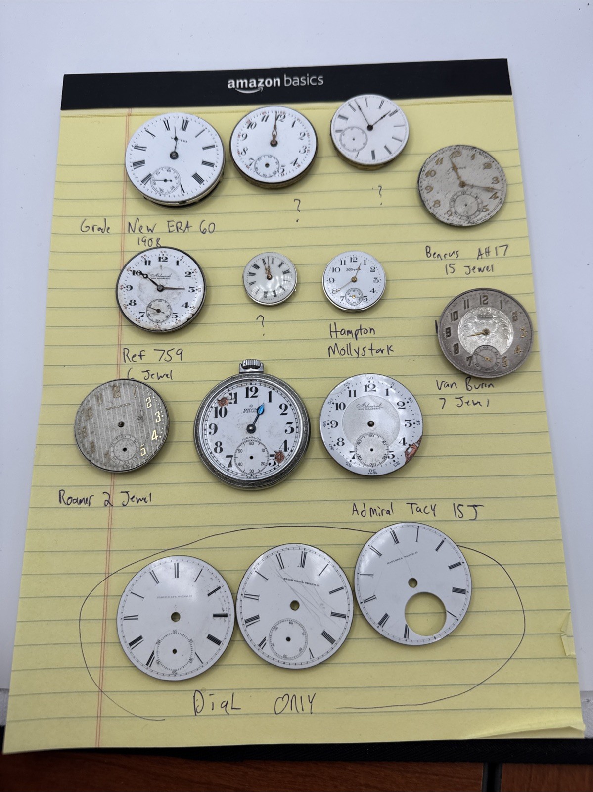 Vintage Pocket Watch Movement Parts lot New Era Benrus Roamer Admiral Van Buren