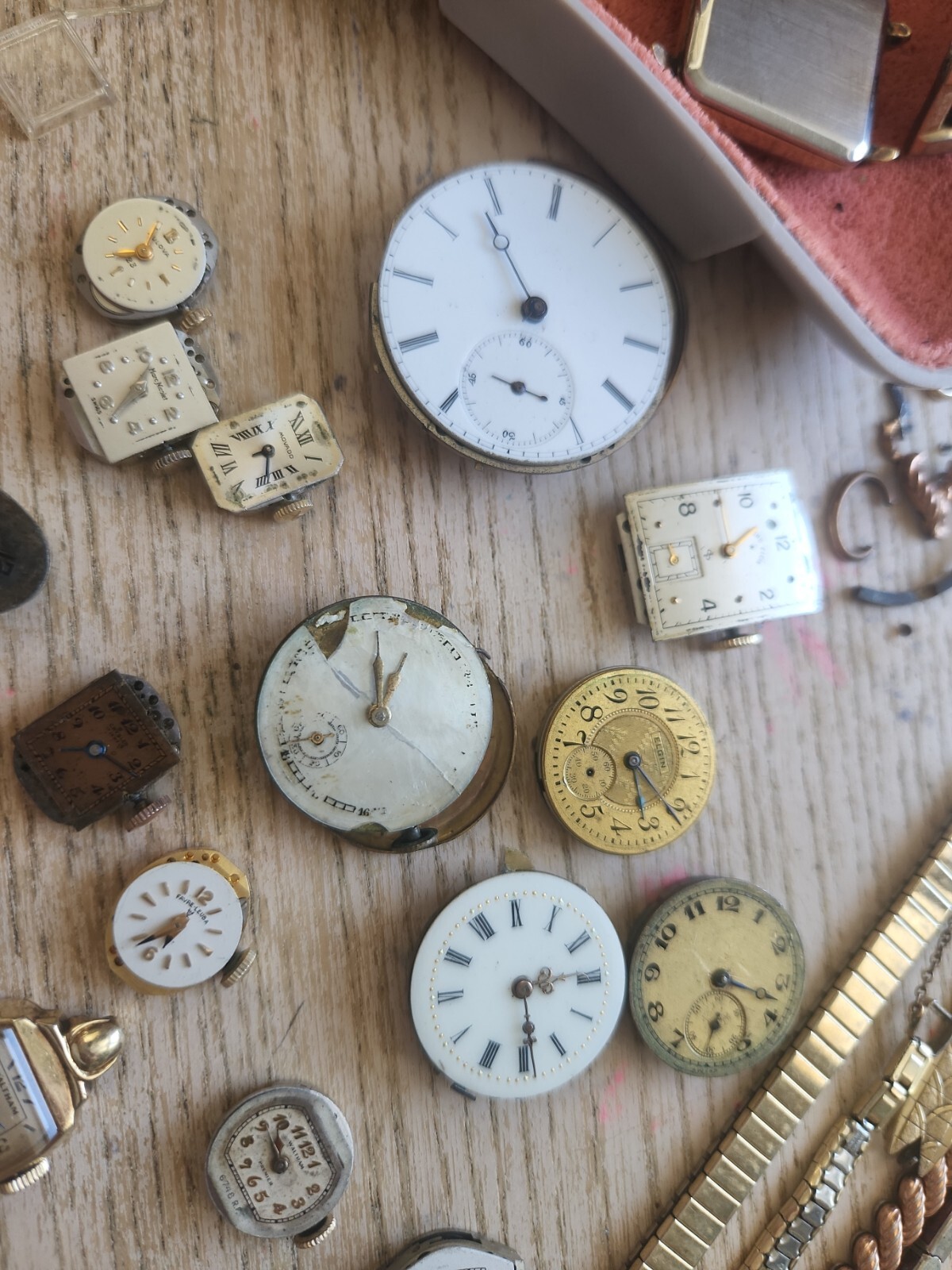 Vintage lot Watch Movements Parts Bands Covers Bulova Waltham Elgin