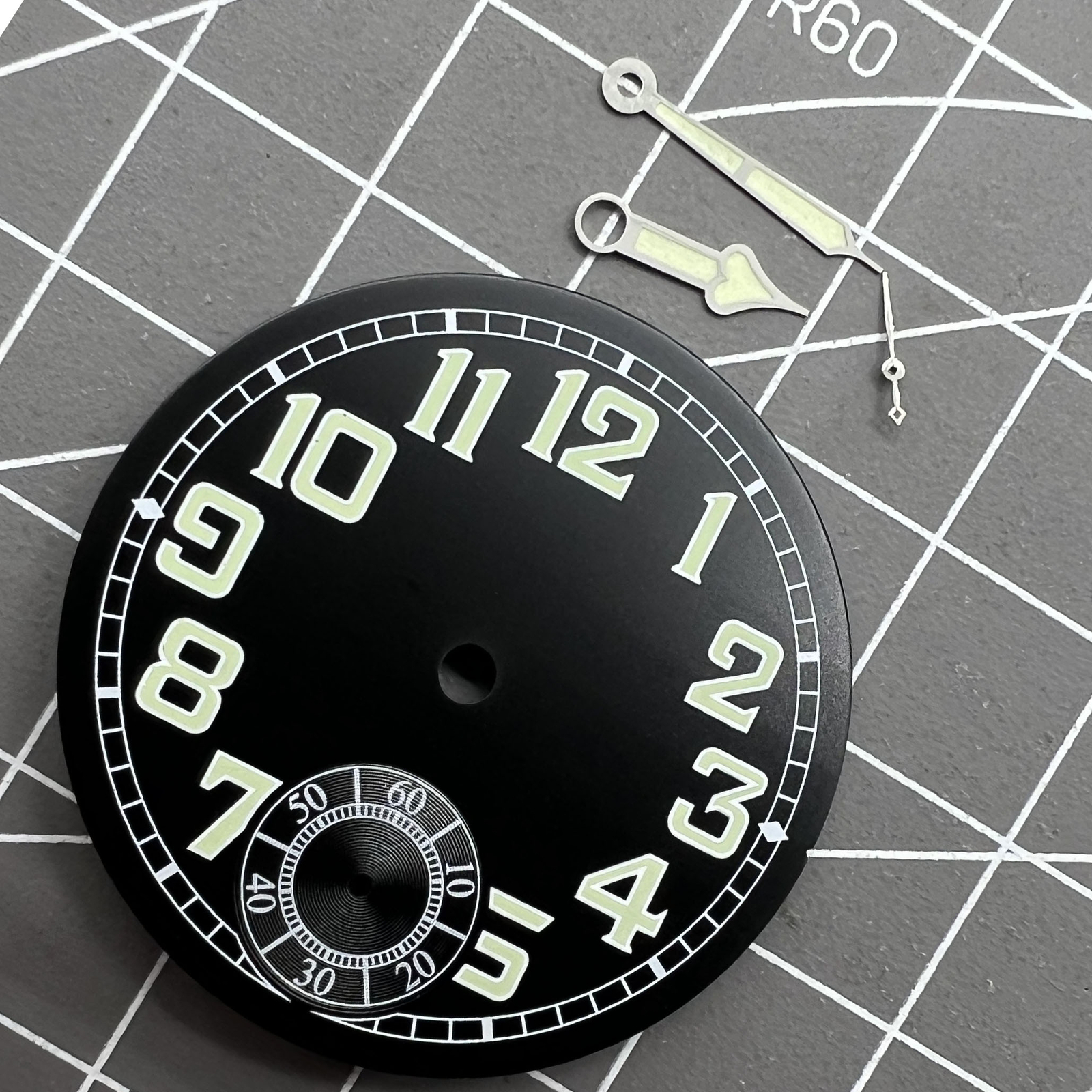 35mm Black Pilot Watch Dial Watch Hands Green Luminous for ETA6498 Men’s Watch