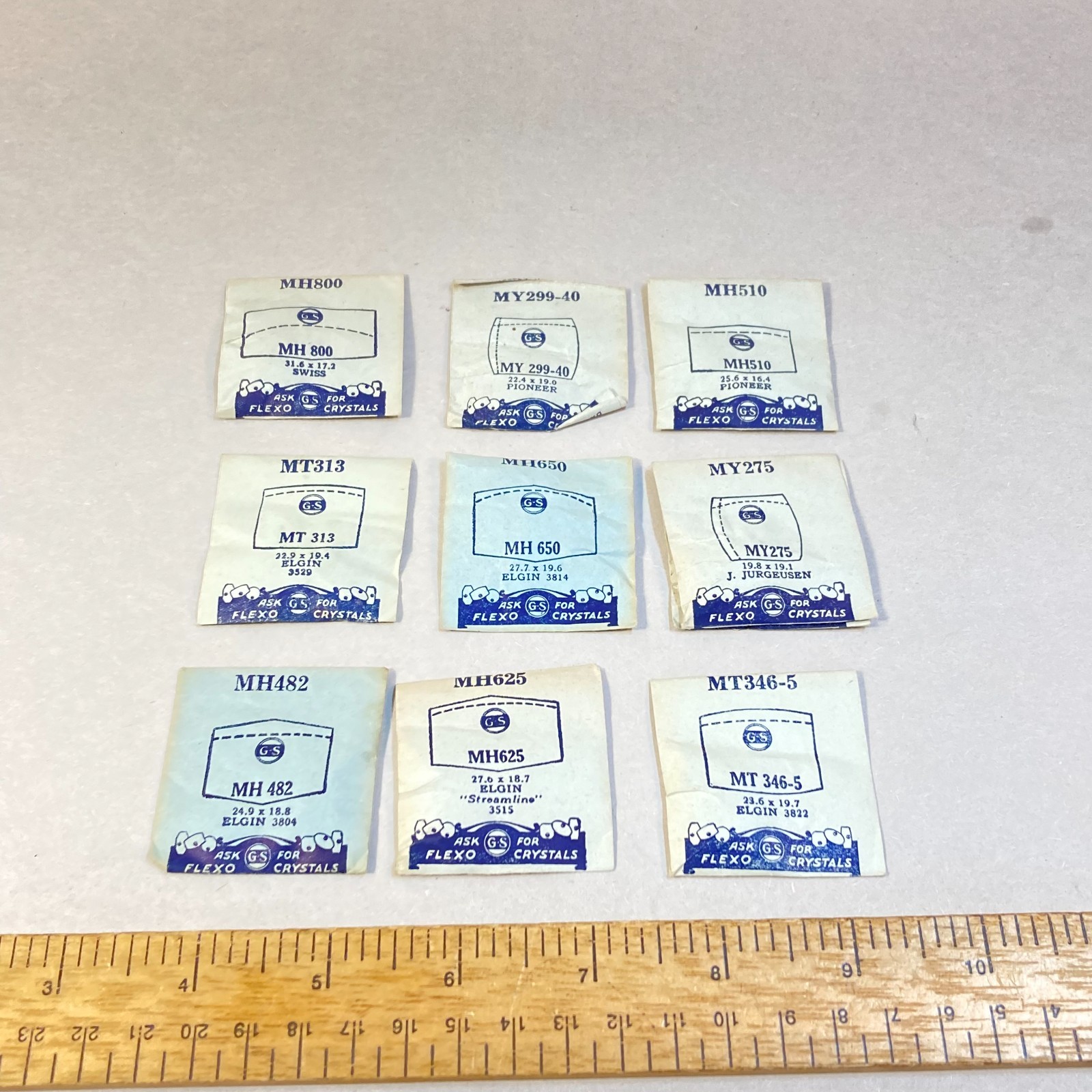 Vintage G-S Flexo Plastic Watch Crystal 9 Pc Elgin Pioneer Replacement Parts USA