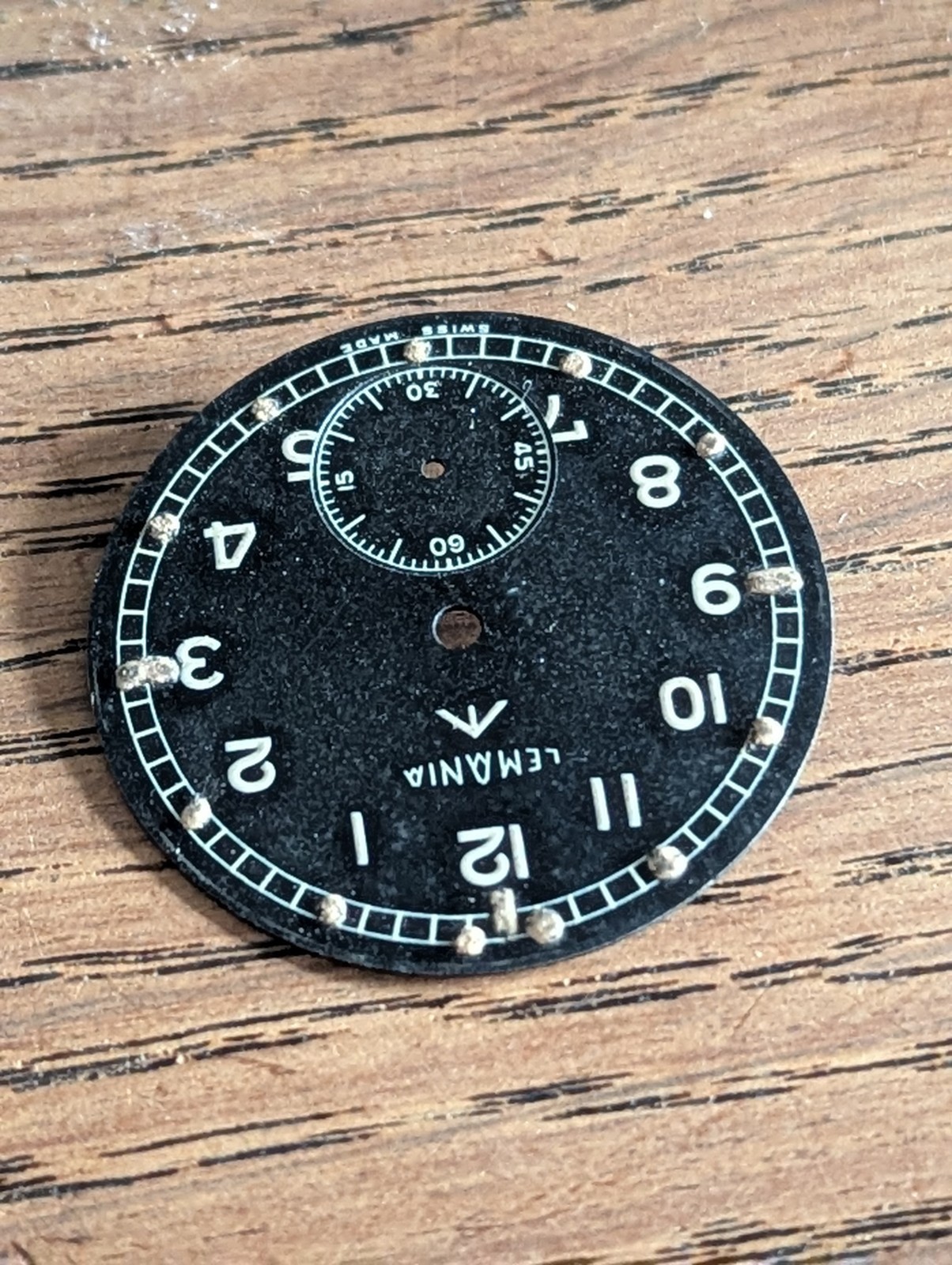 WWII Lemania Dirty Dozen Watch Dial, Excellent Condition, All Original #P672