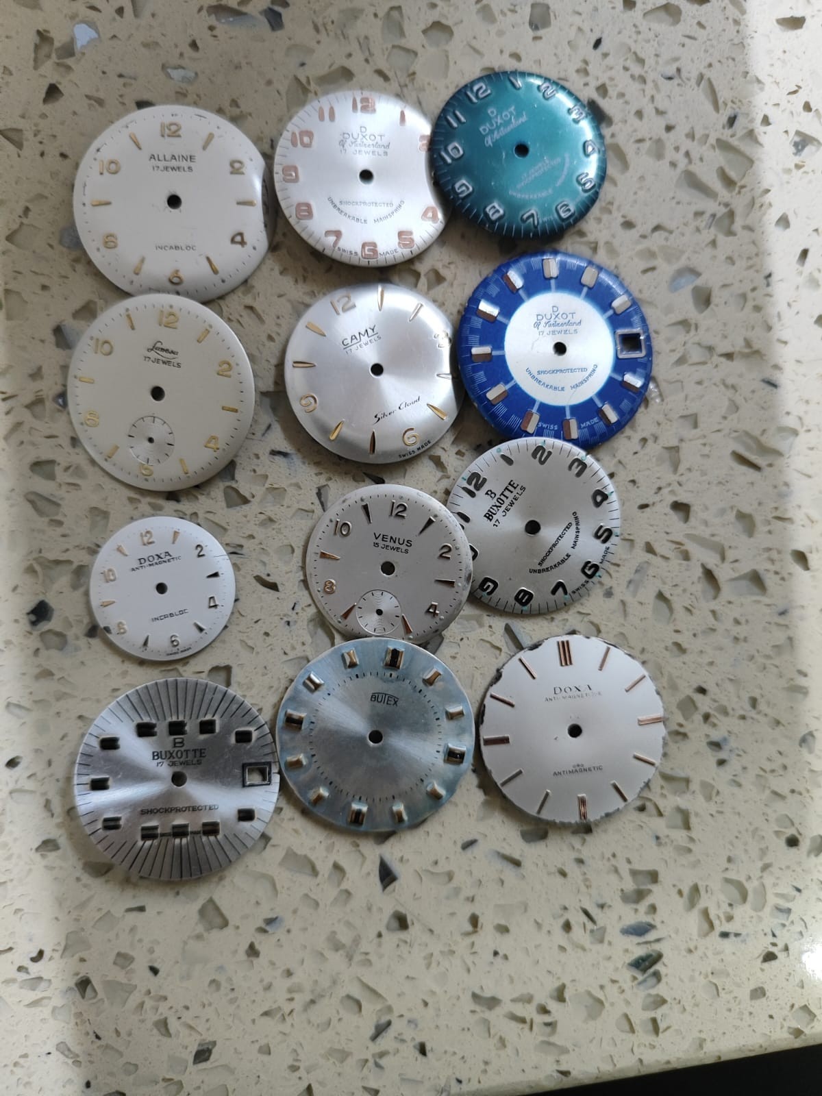 Vintage Swiss Watch Part Lot Dials doxa/Camy/Butex & Other swiss watch NOS