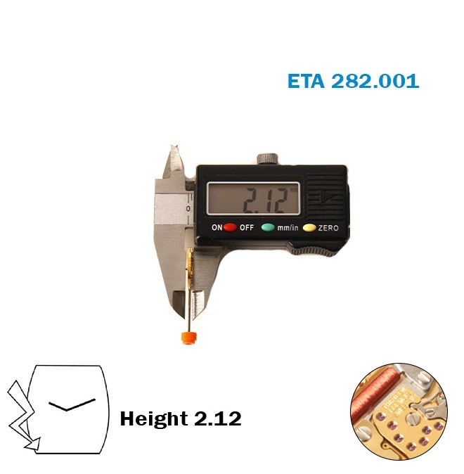 ETA 282.001- Swiss Watch Movement-2 Hands-With Stem-Without Disk-Height: 2.12mm.