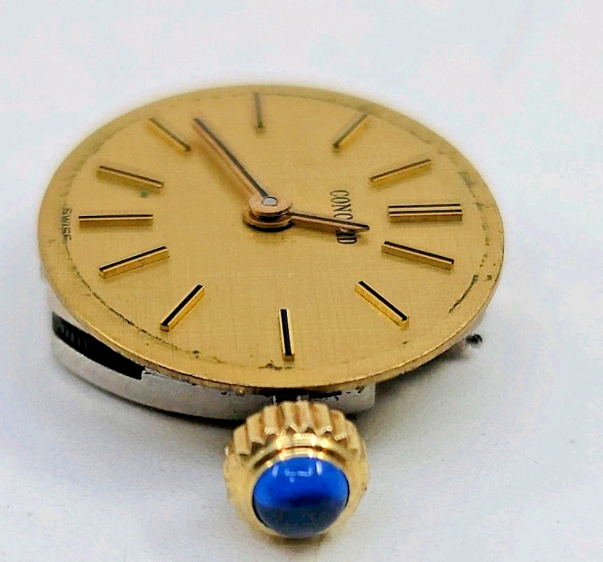 Vintage Concord 17j Mechanical Watch Movement Parts Only 14k Gold Jeweled Crown