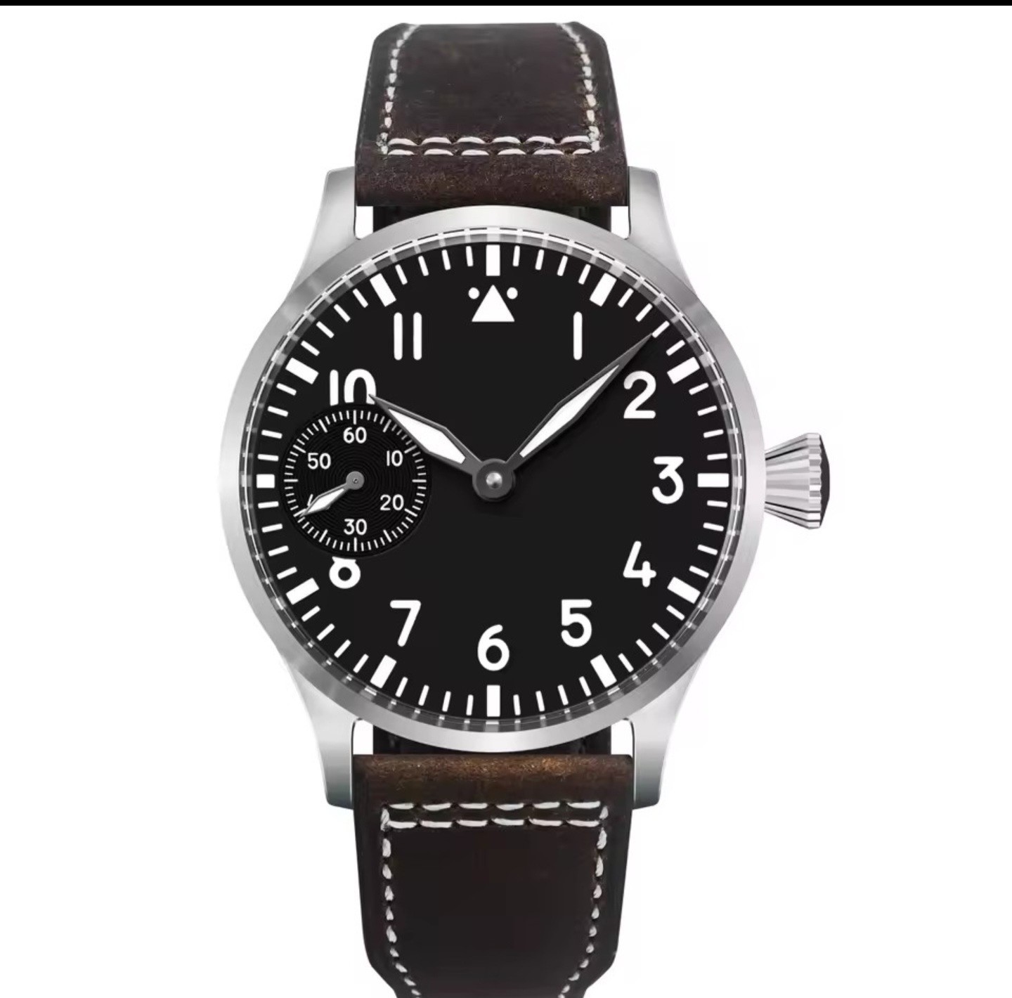 Pilot Watch 42mm ETA 6497 Exhibition Case. Black dial.