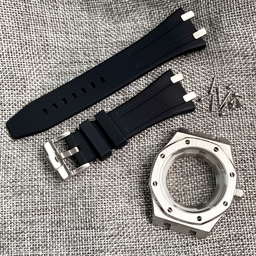 42mm Stainless Steel Brushed Watch Case Rubber Strap Fit JapanNH35 NH36 Sapphire