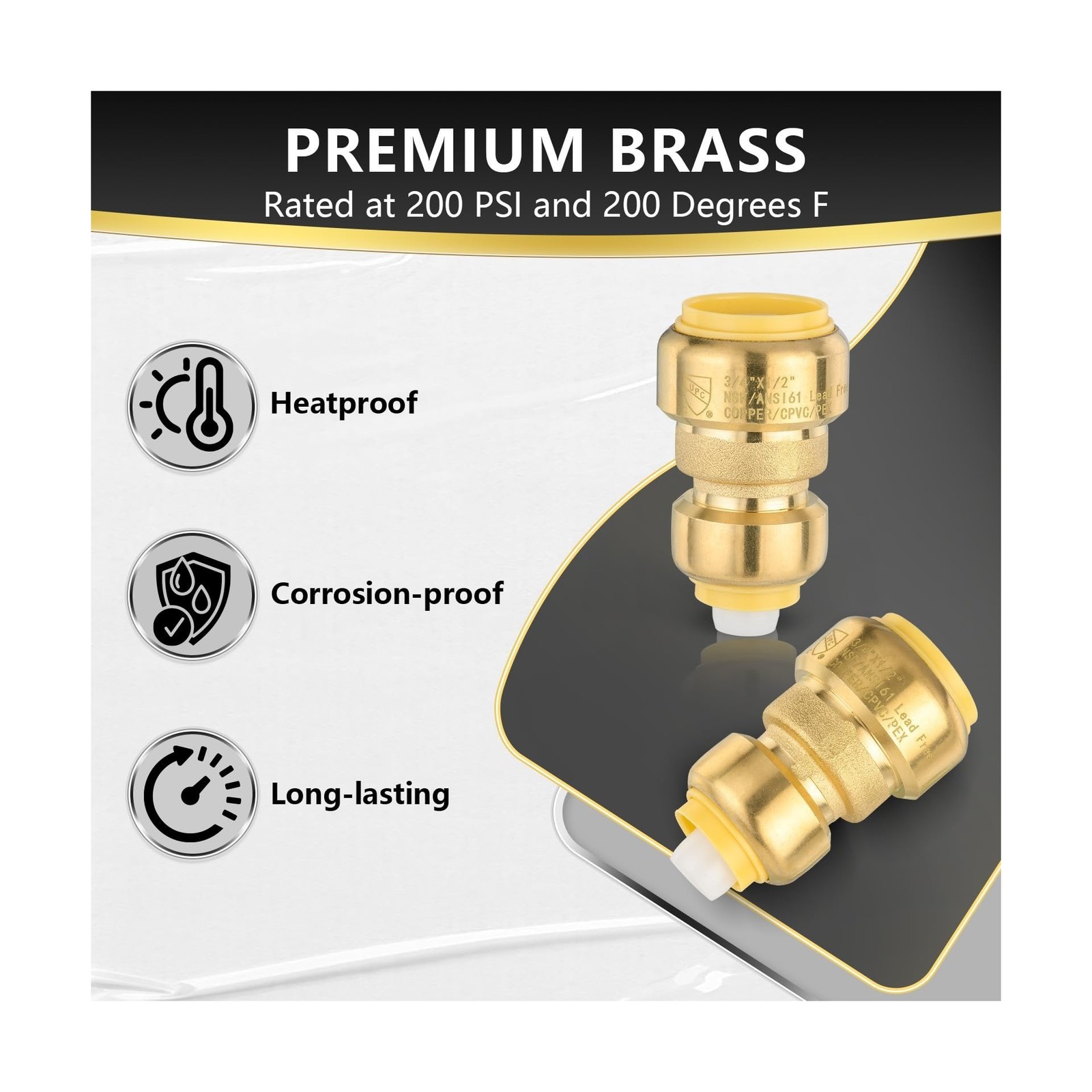 (30 Pack) Foskan 3/4″ x 1/2″ Reducing Coupling,Brass Push Fit Fittings, Push-…