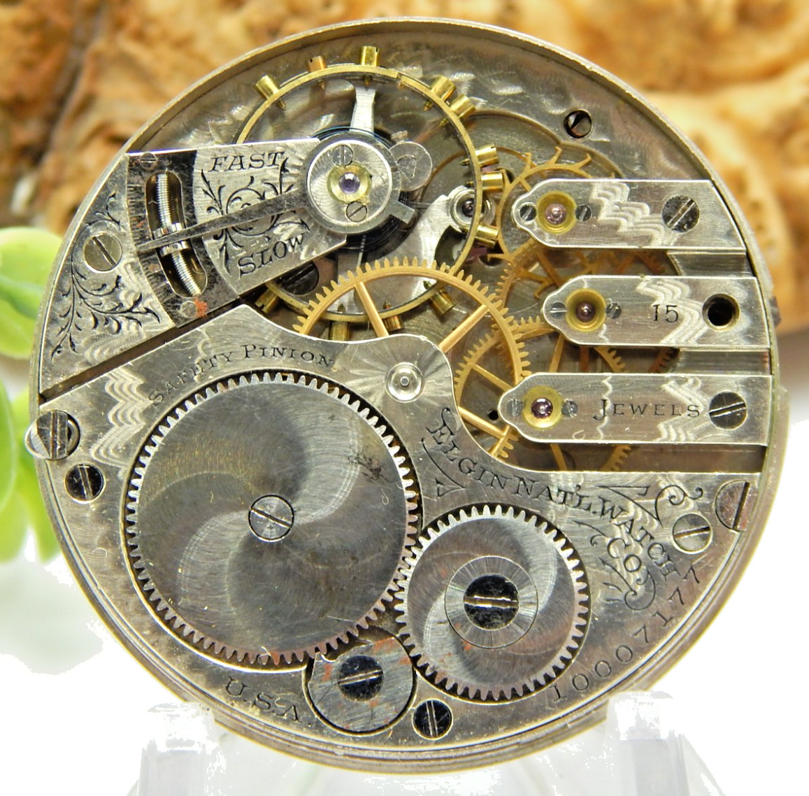 Antique Pocket watch movement Elgin Grade 247 3 finger bridge 16 size 15 jewel