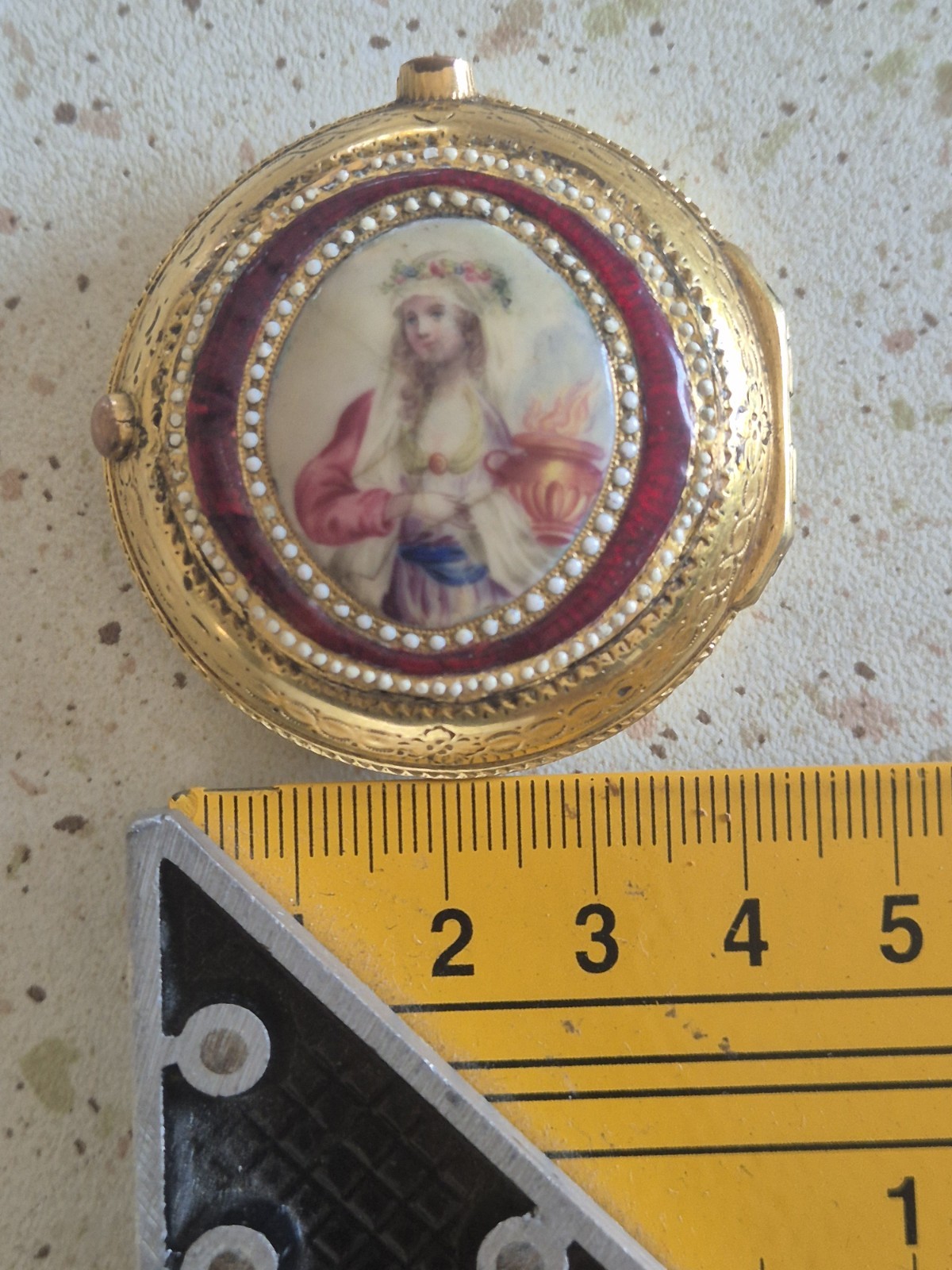 Antique Pocket Watch Case 18th Century Hand-Painted Enamel Virgin Vestal