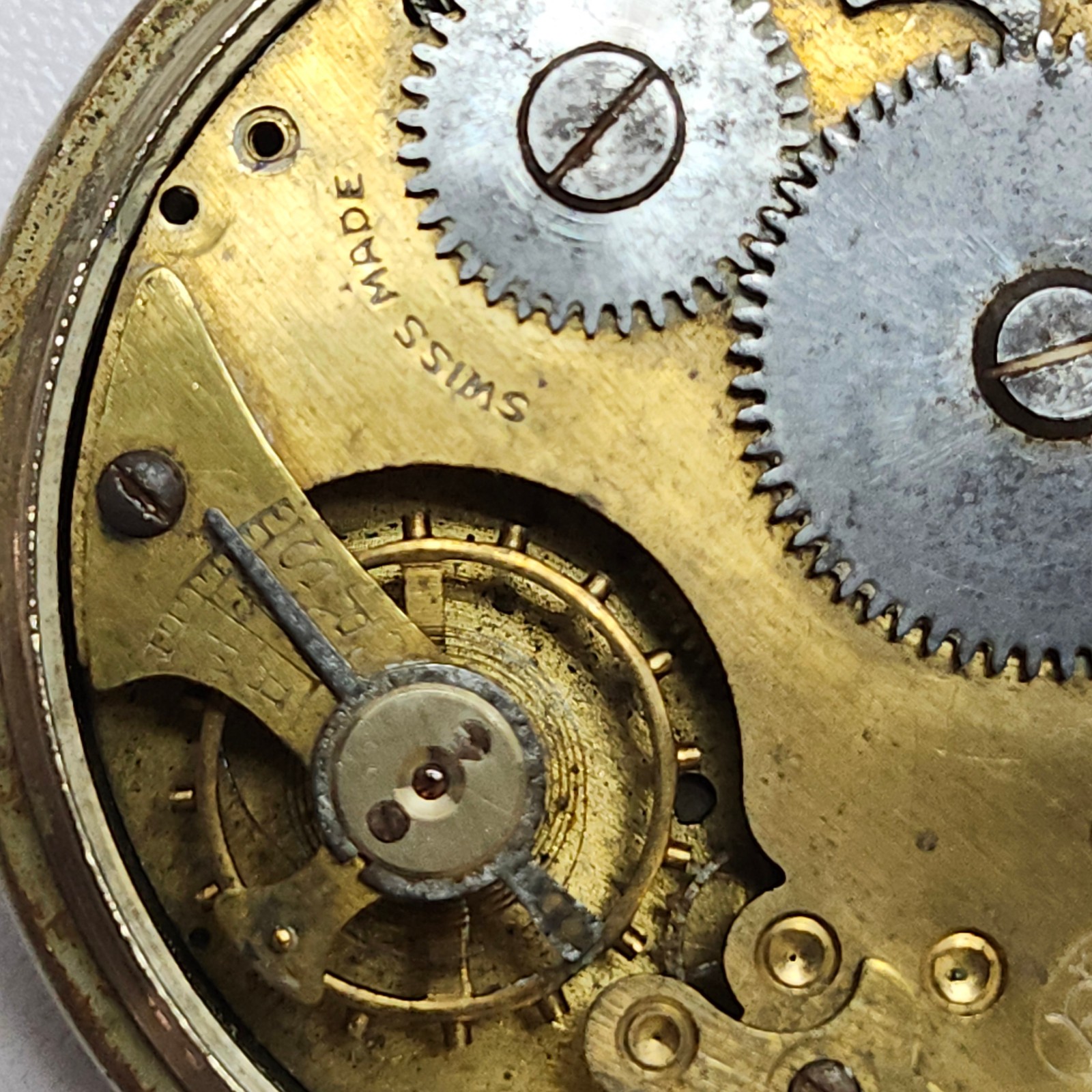 FHF Swiss Made Pocket Watch Movement & Case Pin-Set For Parts Repair