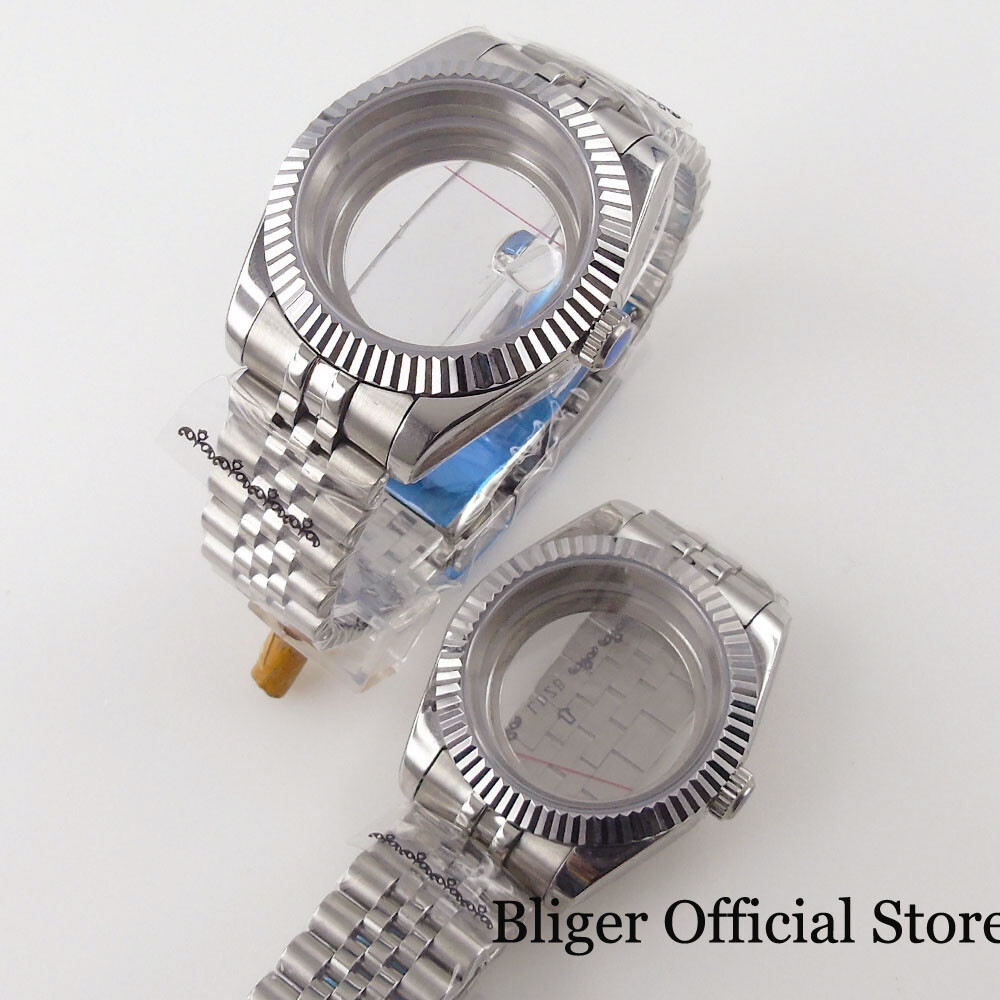 BLIGER 36mm 39mm Steel Watch Case fit ETA 2824 PT5000 NH35A NH36A Fluted Bezel