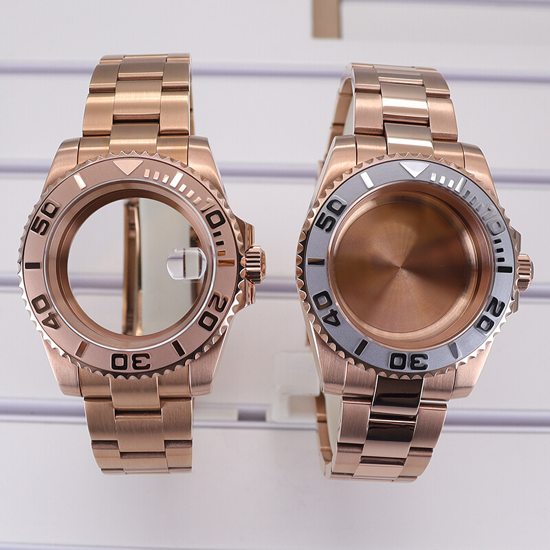 40mm Rose Gold Watch Case Sliding Lock Strap Sapphire Glass For Seiko nh35 YACHT