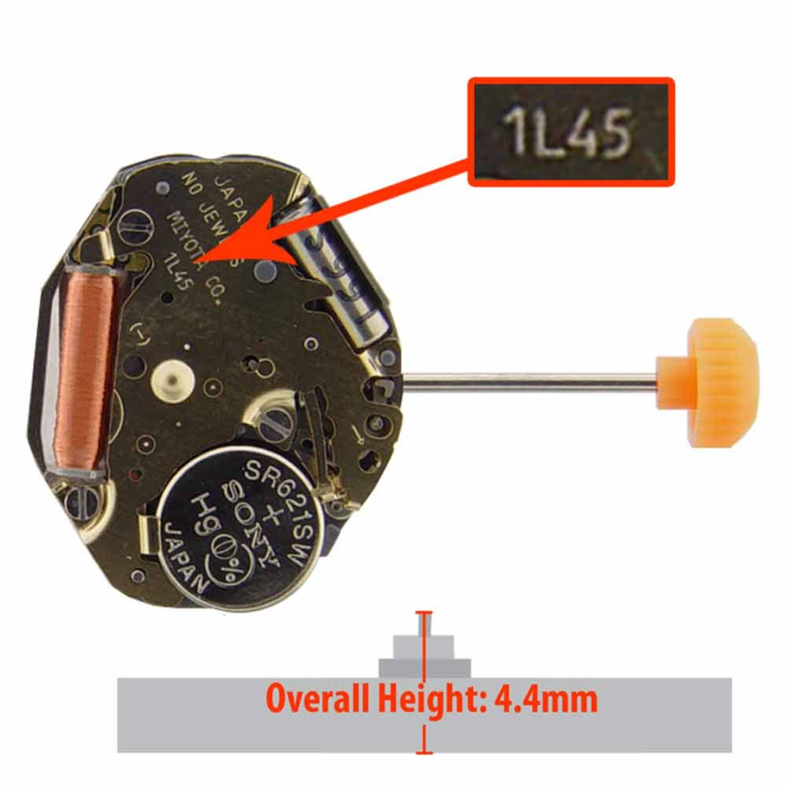 Original Miyota 1L45, 2 Hands, Small Second @6, Japan Quartz Movement