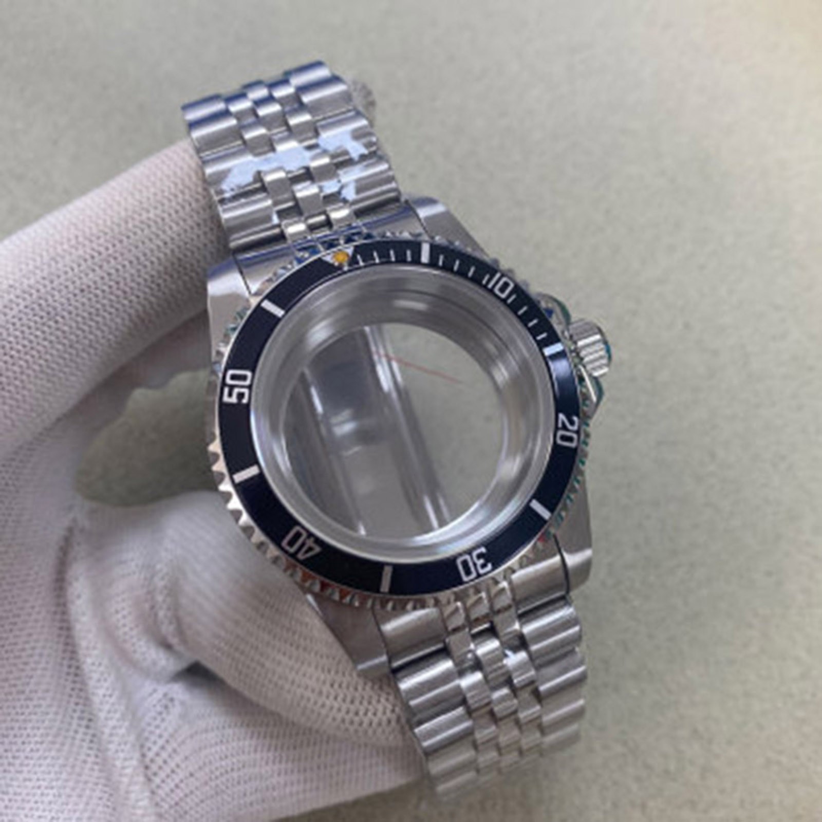 39.5MM Watch Case+Vintage Flat Glass Transparent Bottom+Strap for NH35 Movement