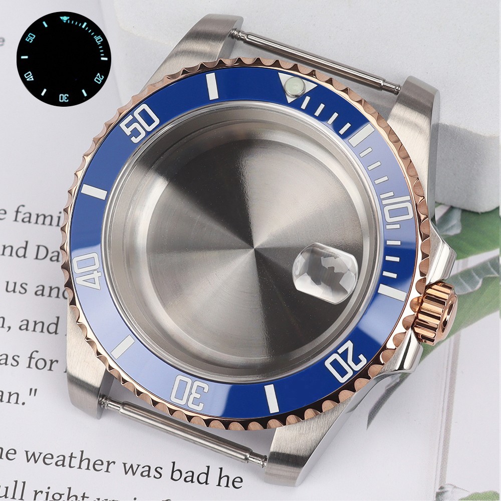 40mm Vintage Blue Ceramic NH35 Watch Case Sapphire 10ATM For Seiko NH35 ETA 2824