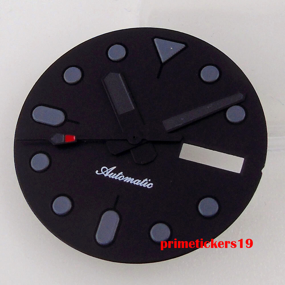 29mm Black Watch Dial Gray Marks Hands Set Week Date Fit NH36 Automatic Movement