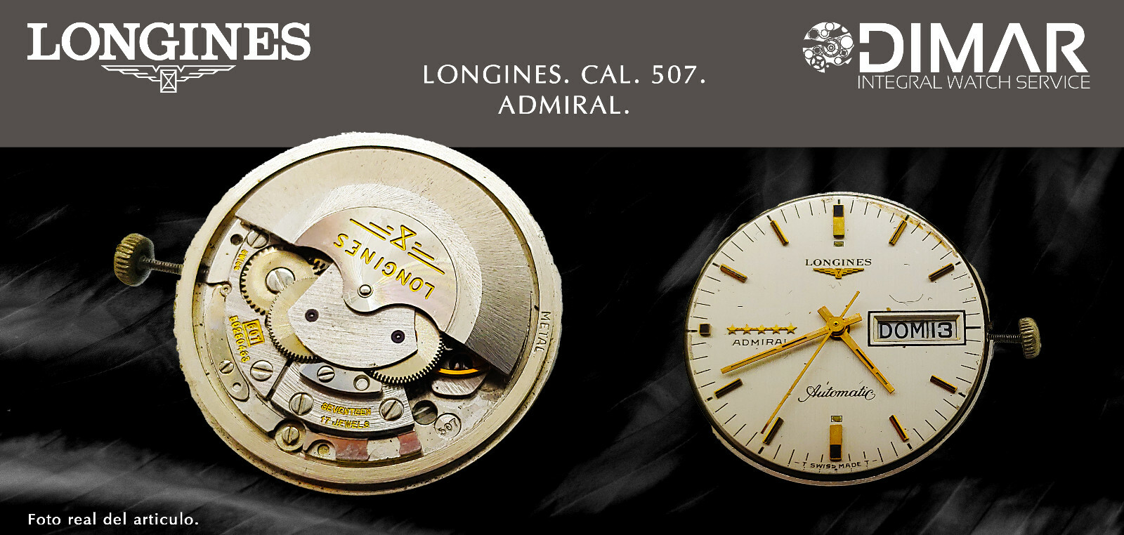 Vintage Original Movement/Longines. Caliber 507 Admiral. Sphere. Hands.