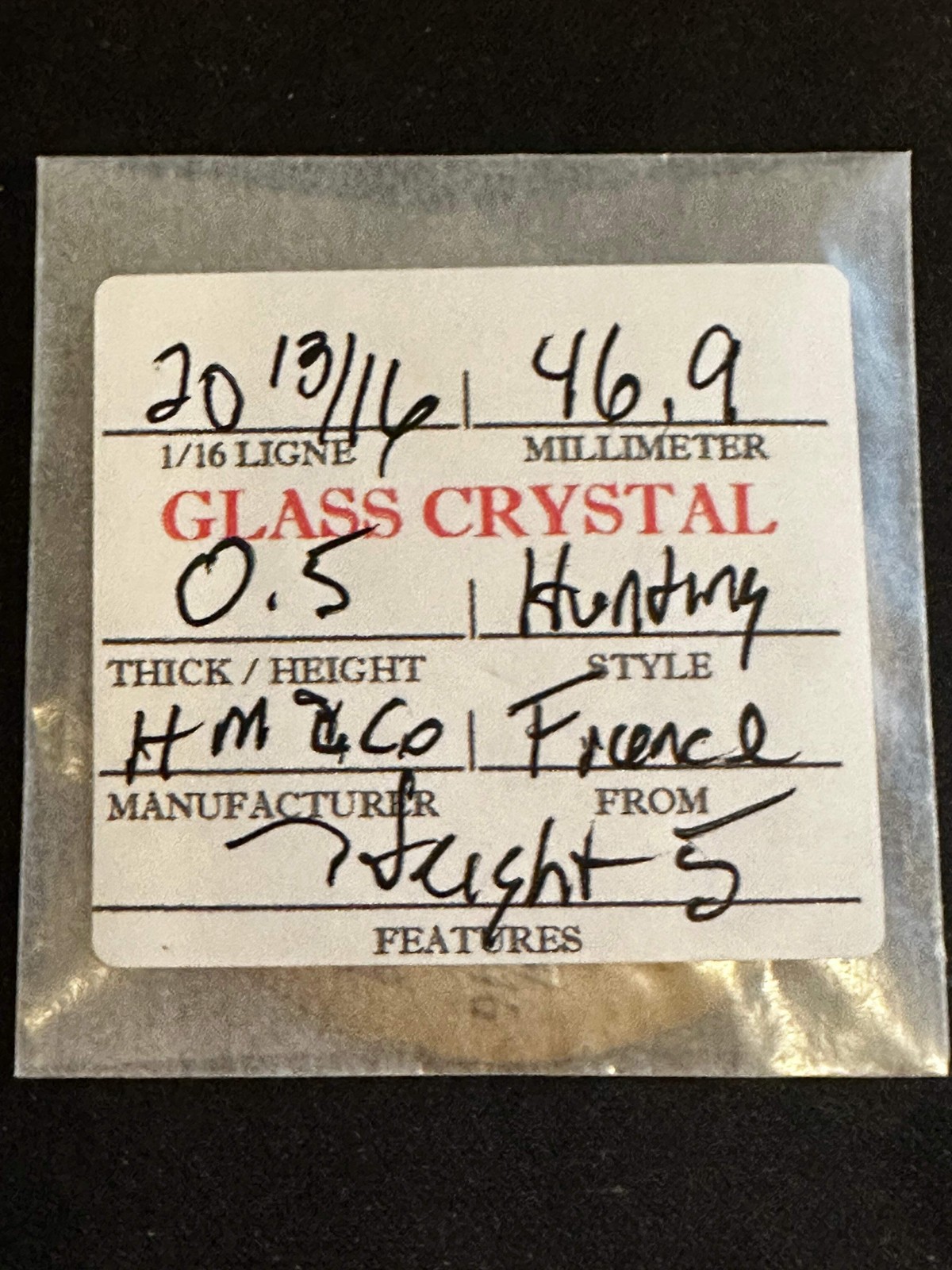 H M & Co Vintage Glass Hunting Case Watch Crystal 20-13/16 (~46.9mm) – NOS