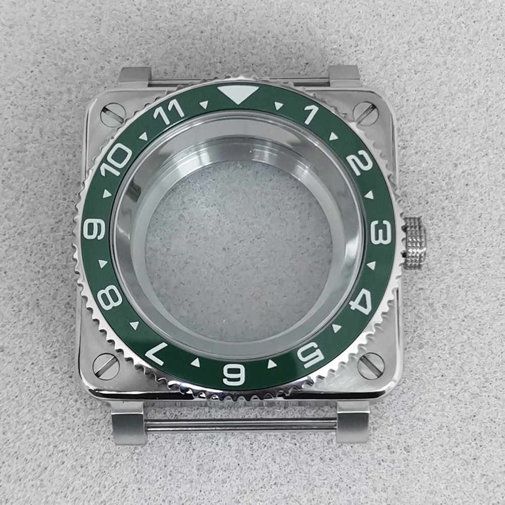 42mm Stainless Square Watch Case Sapphire Steel Shadow For NH35 NH36 Movement
