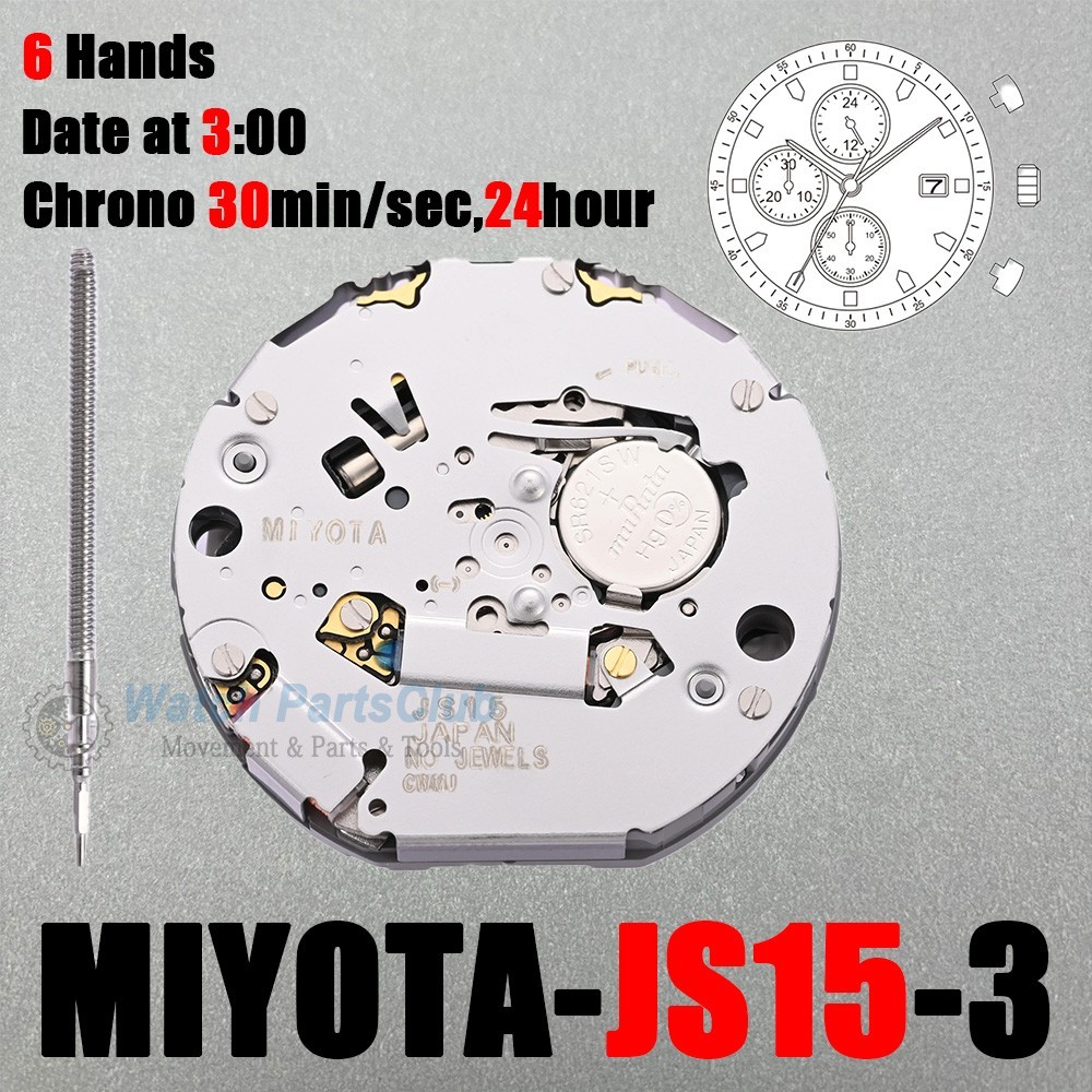 Genuine Miyota JS15 Movement Japan 3 Hands, Date at 3-Watch Replacement parts