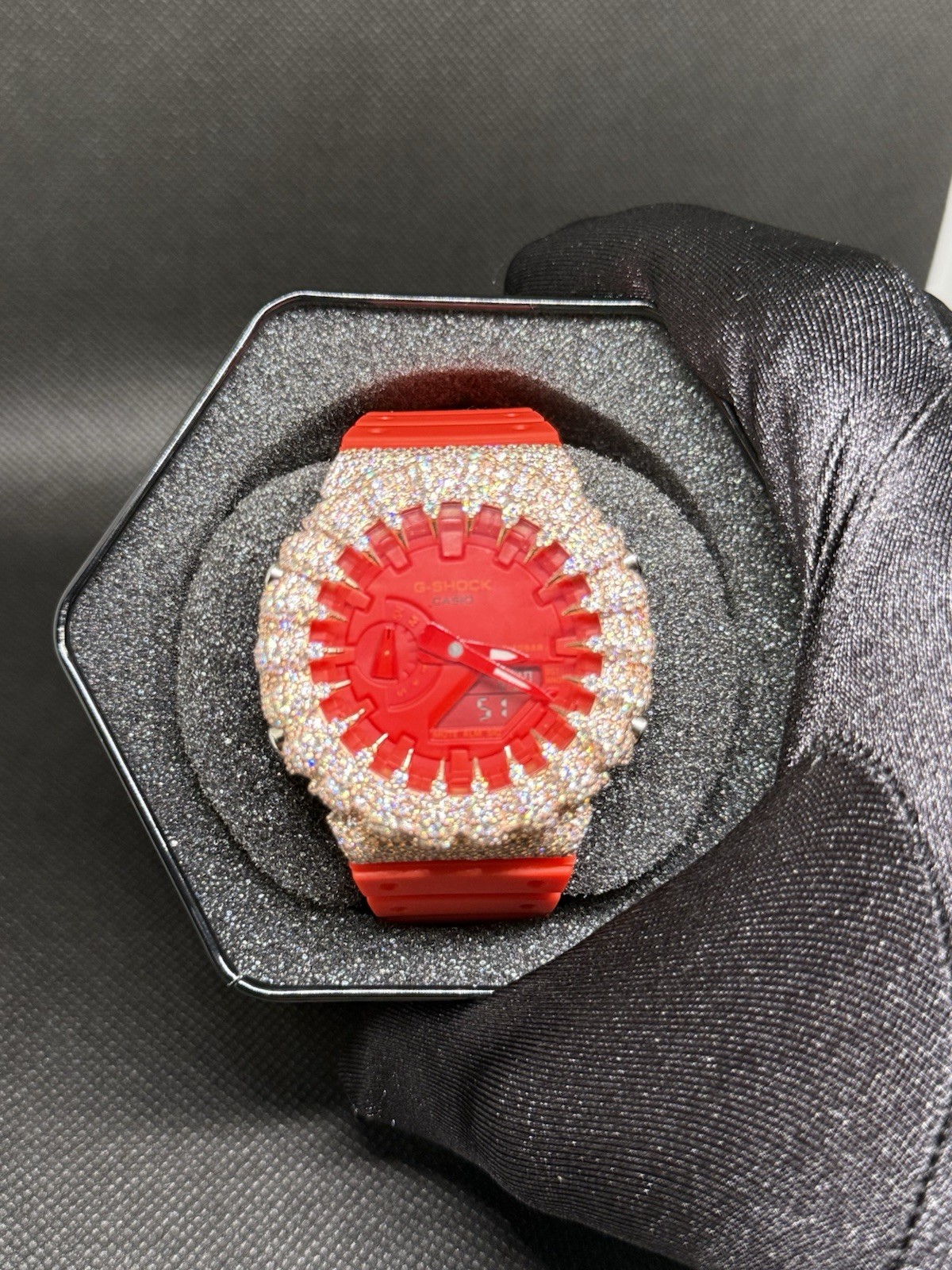 VVS Moissanite Iced Bezel For Casio G Shock GA-2100 Rose Gold Spike Bust Down