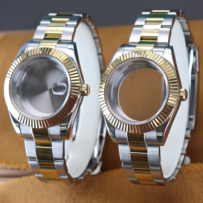 36/40mm Silver And Gold log Watch Cases oyster Band For Seiko NH35 Nh36 Movement