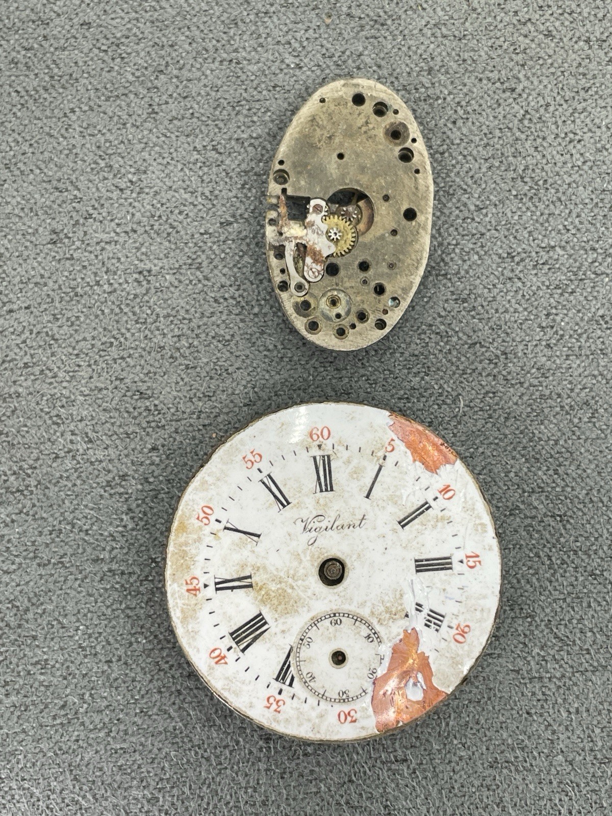 Watchmaker Parts Lot # 7 Movements, 8 Day Plate, Cases. Waltham, NY Standard, Et