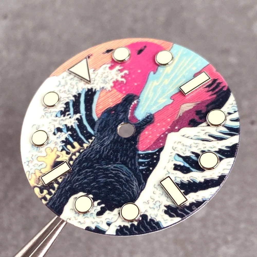 Full Luminous 28.5mm Dial Creative Surfing Dial for Kanagawa Watch Dial NH35 NH3