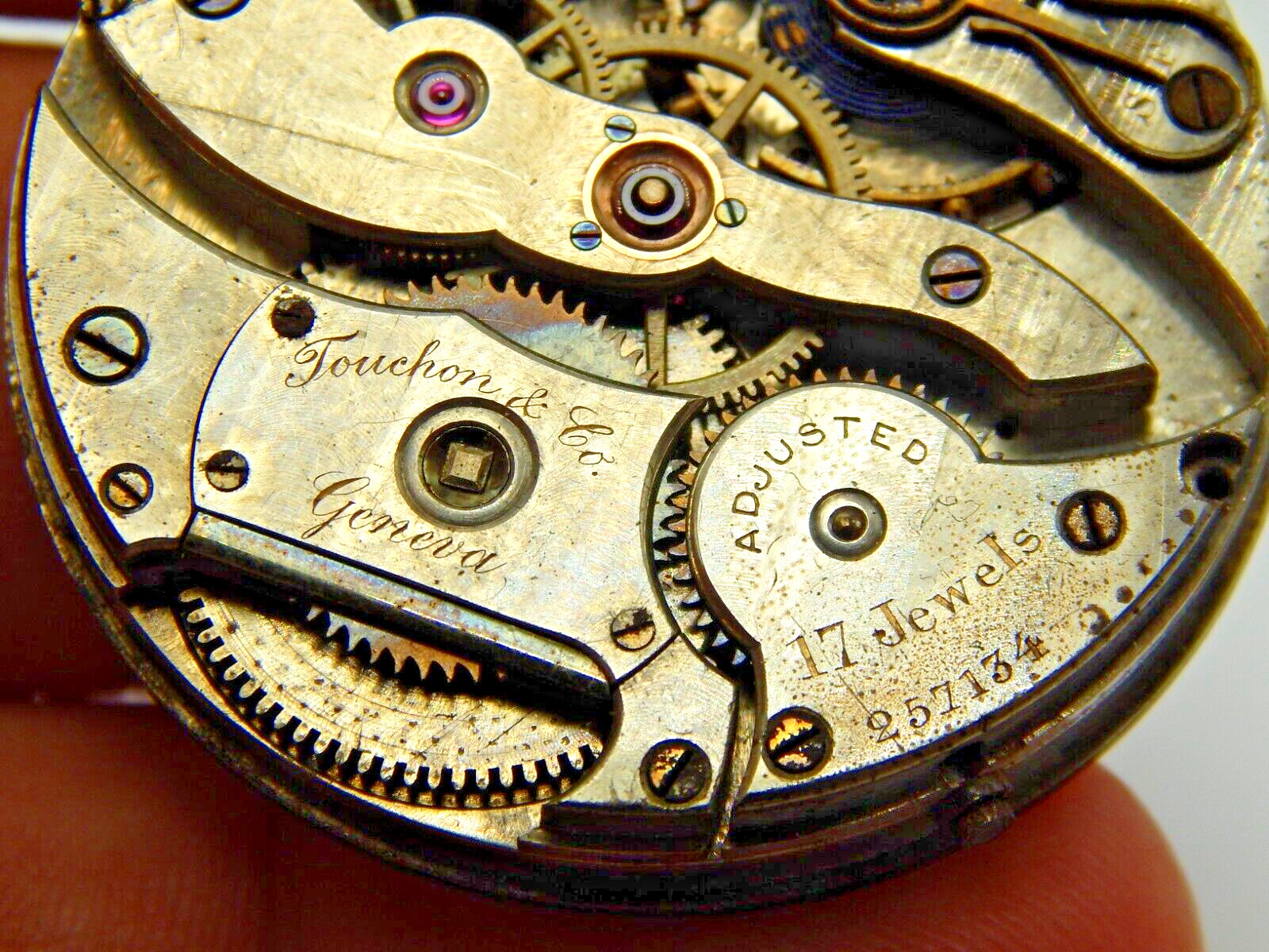 Rare Antique Touchon & Co Swiss pocket watch movement 17 jewels 41.8mm OF