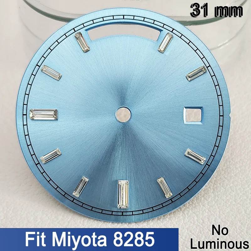 31mm Sunray Dial for Miyota 8218 Blue Luminous Roman Date Watch Face Replacement