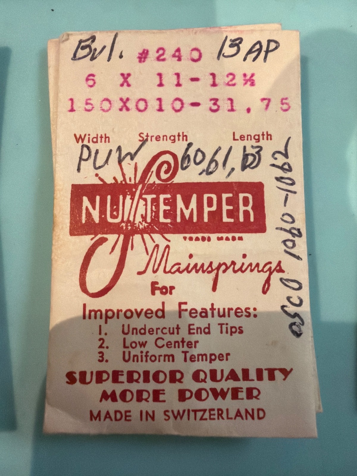 Nu-Temper Mainsprings – NOS – Various Calibers