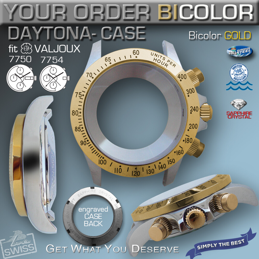 WATCH CASE DAYTONA,TACHYMETER, ETA VALJOUX 7750,7751, 7753,7754 BICOLOR: GOLD