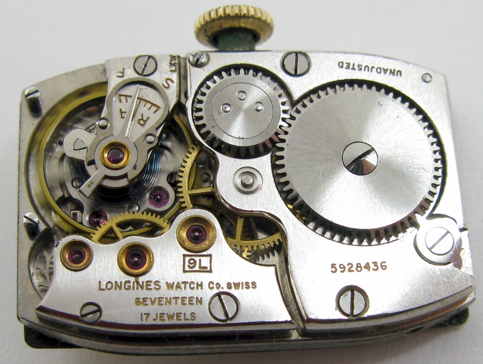 Longines 9L 25.17 17 jewels Watch movement for part … curved / bombe dial